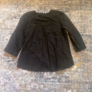 XS Lauren Conrad, black dressy with peekaboo cut outs, peplum style top NWT